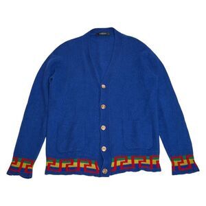 Versace Medusa Cardigan Size 48 Blue Multicolor Wool Silk Cashmere Men's Versace